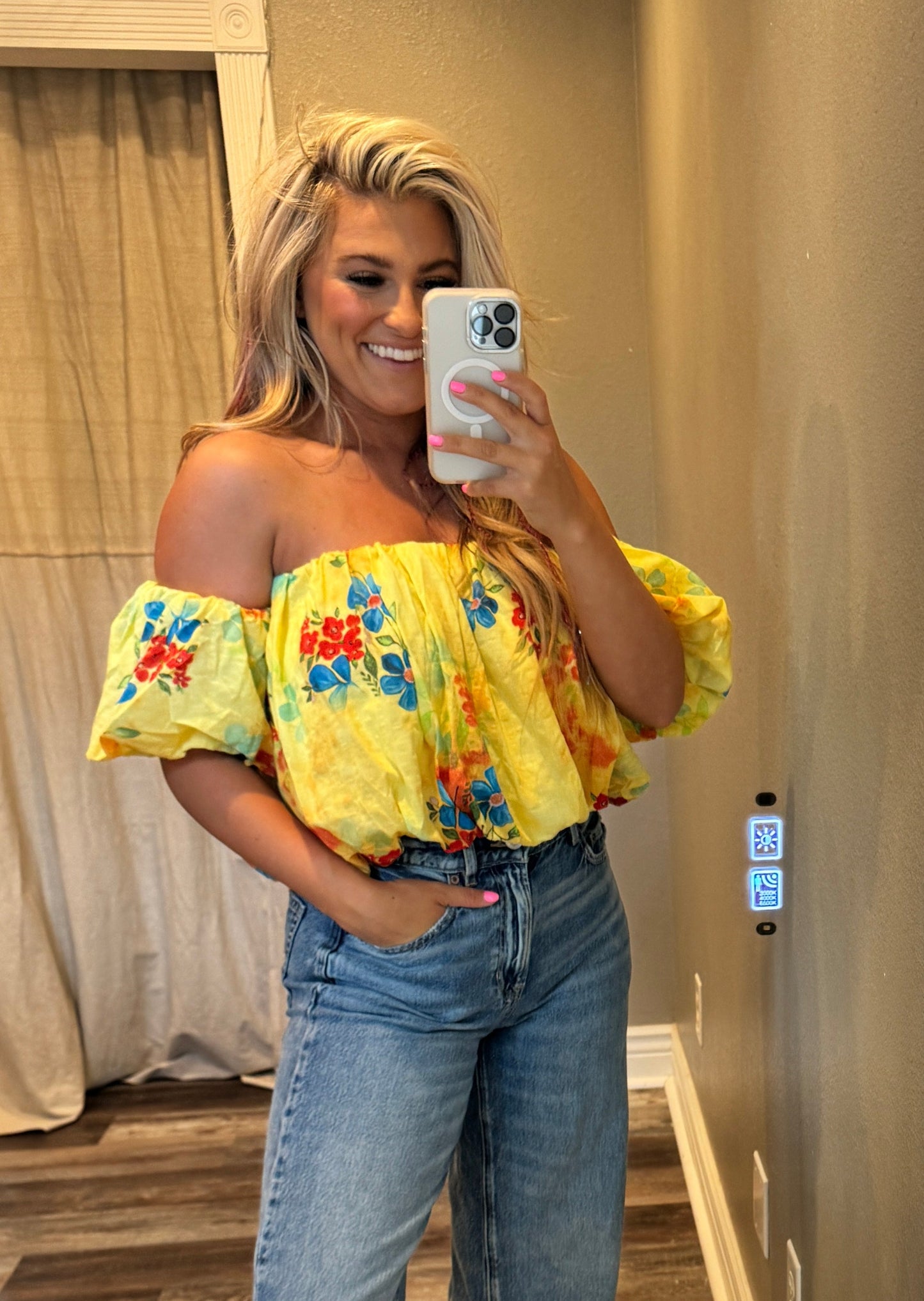 Off Shoulder Yellow Crop Top