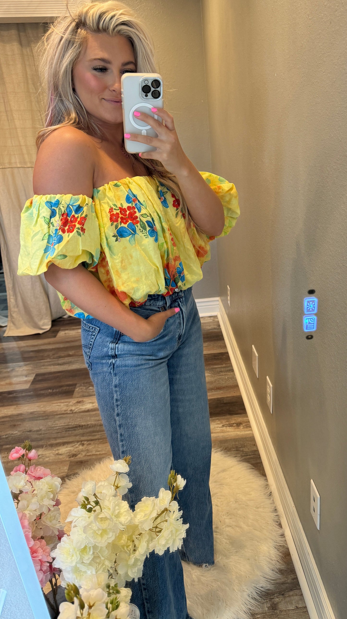 Off Shoulder Yellow Crop Top