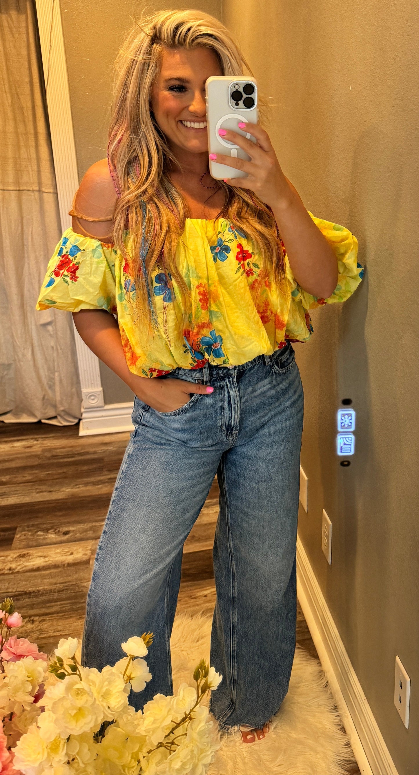 Off Shoulder Yellow Crop Top