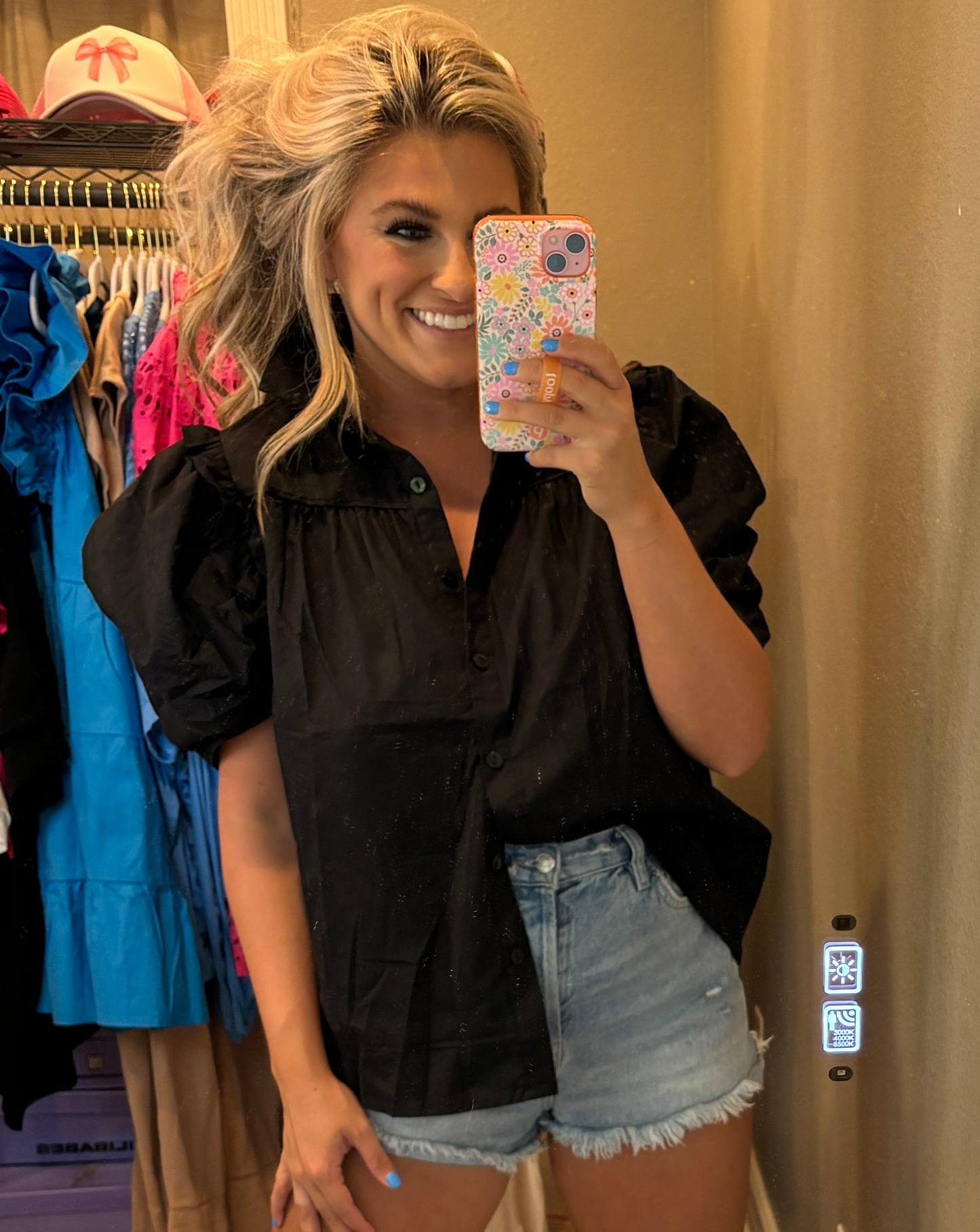 Crisp Puff Sleeve Shirt [Black]